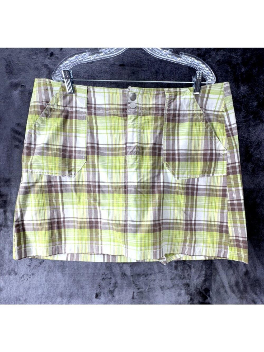 Lane Bryant Plaid Skort Womens 18 Lime Green and Brown Mini Y2K Stretch